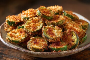 Crispy Golden Fried Okra Slices Arranged