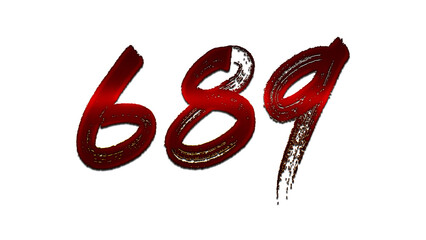 3D blood red number design of 689 on white background.