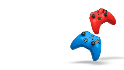 Wireless gaming controllers flying in air isolated on white background, symbolizing gaming technology concept © Vasyl Onyskiv