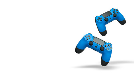 Wireless gaming controllers flying in air isolated on white background, symbolizing gaming technology concept © Vasyl Onyskiv