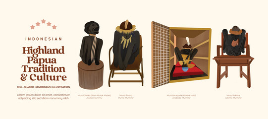 Isolated Highland Papua Indonesian culture asset illustration
