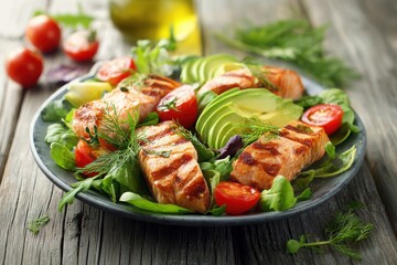 Colorful Keto-Friendly Salad with Grilled Salmon
