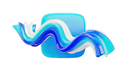 Abstract Blue Wave Flowing Around Square Shape on White
