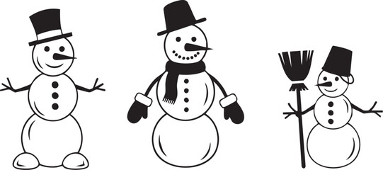 Black and white minimalist snowman for a winter festive seamless pattern