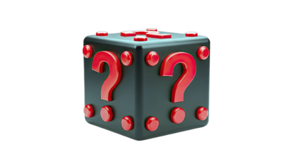 Mystery Box with Question Marks on White Background