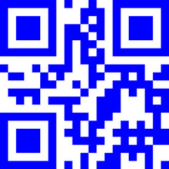 A vibrant blue and black square qr code pattern fills the entire frame