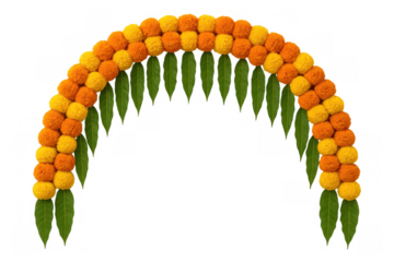 Marigold and mango leaves toran decorating for indian festivals and cultural celebrations on transparent background