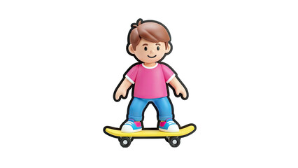 Boy Skateboarding on Yellow Skateboard - Isolated