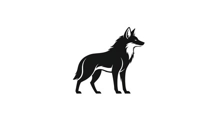 Fototapeta premium Elegant silhouette of a black coyote standing proudly on a white background.