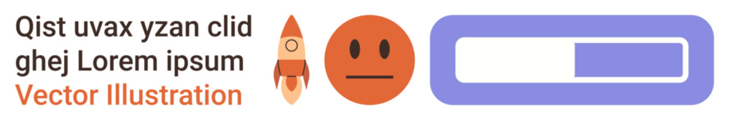 Fototapeta premium Technology, user experience, progress tracking, conceptual design, emotion , digital interface. Rocket icon, face emotion and progress bar arranged side by side. Technology and user experience