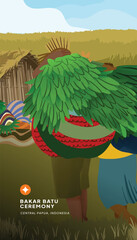 Social media layout template with Indonesian stone burning ceremony illustration