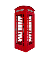 Red telephone booth or telephone box isolated on white background