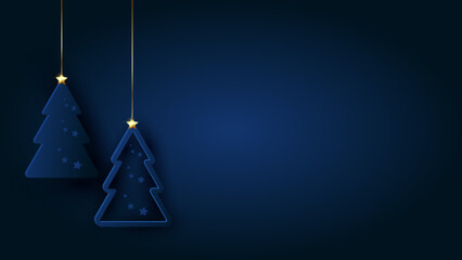 Christmas background with firs. Decorations on navy backdrop