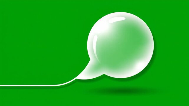Glossy White Round Speech Bubble Vector Icon on Green Background