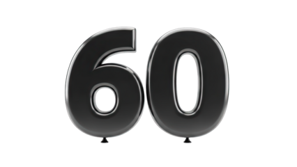 Black Balloon Numbers 60 on White Background