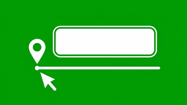 Location Pin Icon, Cursor, Route Line, and Blank Search Bar on Green Background Vector