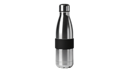 a stainless water bottle on a white background