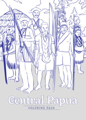 Coloring pages of Central Papua traditional war dance
