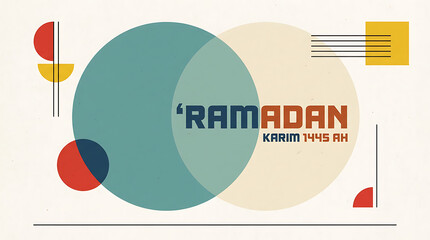 Ramadan Kareem 1445 H greeting card with abstract geometric shapes.