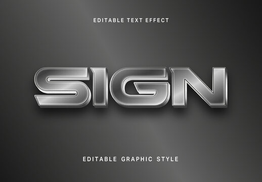 Gray 3D Steel Sign Text Effect Brushed Chrome Font