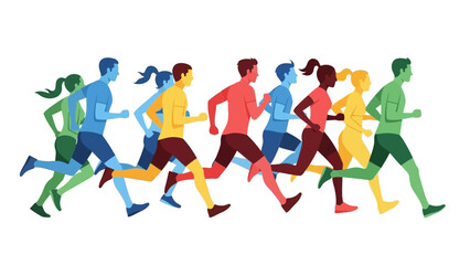 Diverse group of people running together, symbolizing fitness, competition, and healthy lifestyle choices