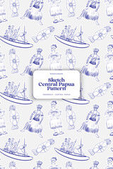 Indonesian tourism sketch illustration of Kamoro culture