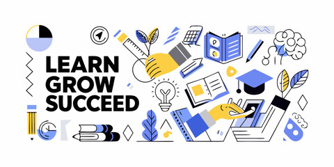 Education and lifelong learning concept with books lightbulb and study tools