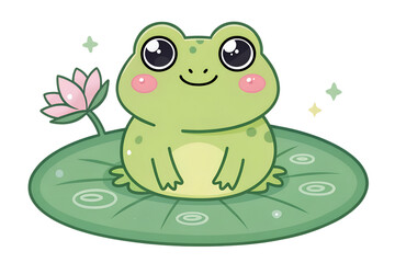 Fototapeta premium Kawaii Frog Cute Chibi Vector Clipart PNG Illustration Sticker Green Animal