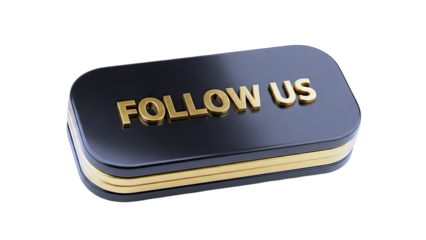 Follow Us Button - Gold Text on Black Background