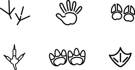 animal footprints and paw prints in black line art on white background © Saidurra12