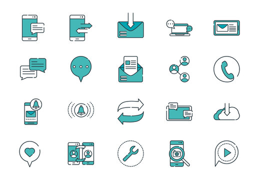 Teal And White Instant Messaging Social Media Icons Set