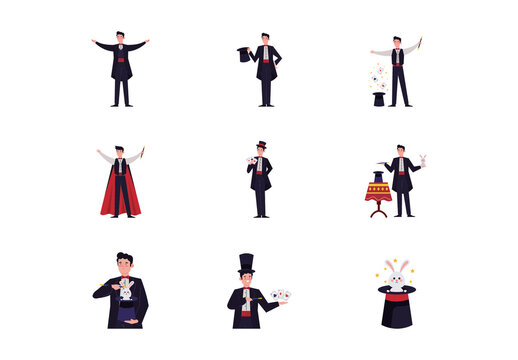Colorful Magic Magician Illustrations Set