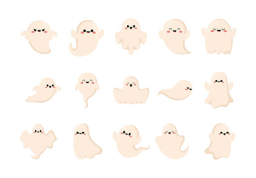 Beige Cute Ghost Cartoon Characters Illustration Set