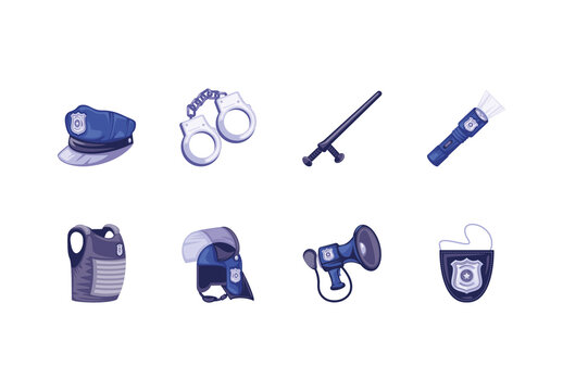 Blue And Gray Police Equipment Law Enforcement Illustration Set