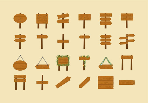 Brown Wooden Signboard Illustration Set