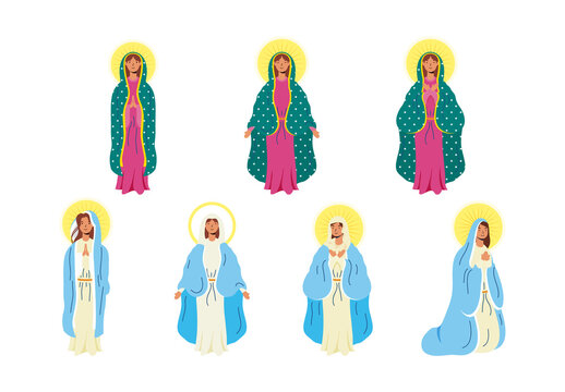 Colorful Assumption of Mary Illustration Set