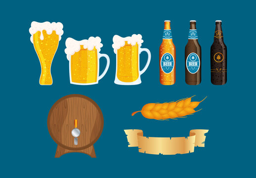 Colorful Beer Day Celebration Illustrations Set