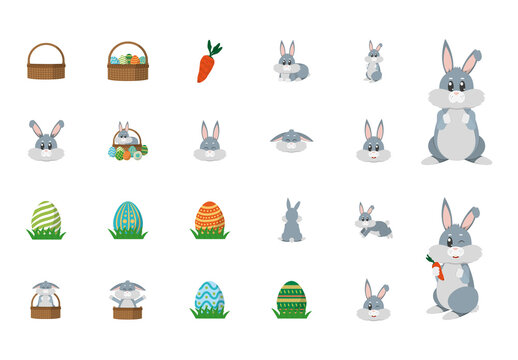 Colorful Bunny Easter Egg Illustrations Set