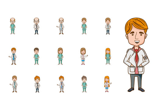 Colorful Doctor Nurse Medical Staff Illustrations Set
