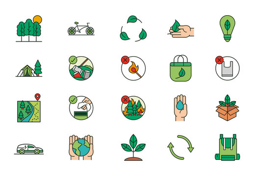 Colorful Ecological Tourism Illustration Set