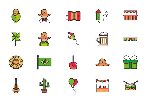 Colorful Festa Junina Celebration Illustration Set