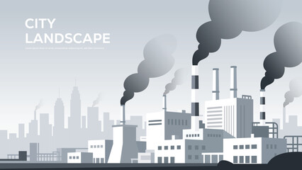 Industrial city skyline with smokestacks emitting pollution, a visual representation.