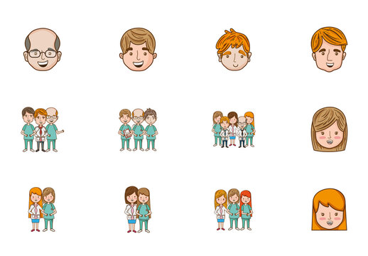 Colorful Healthcare Group Character Illustrations Set