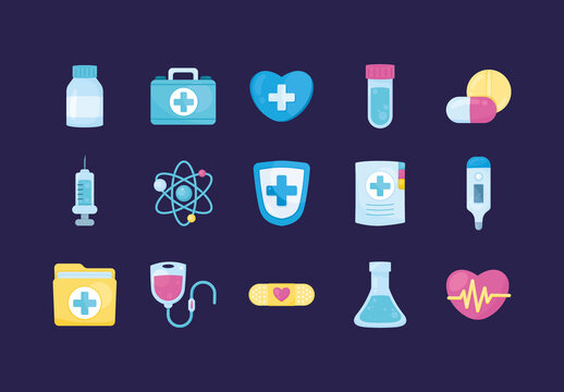 Colorful Medical Health Care Icons Set