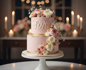 Valentine&rsquo;s Day Special Yummy Cake with Romantic Heart Decoration