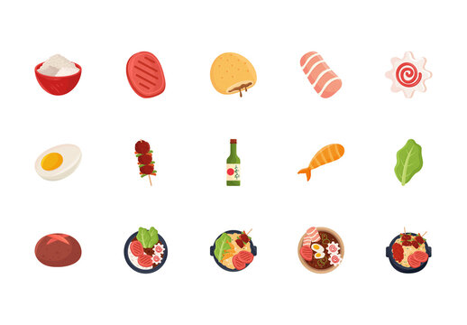 Colorful Korean Traditional Food Illustration Set