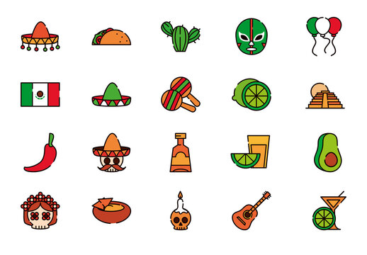 Colorful Mexican Culture Illustration Set