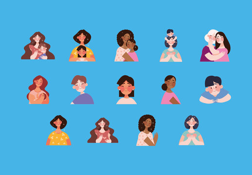 Colorful Mothers Day Illustration Set