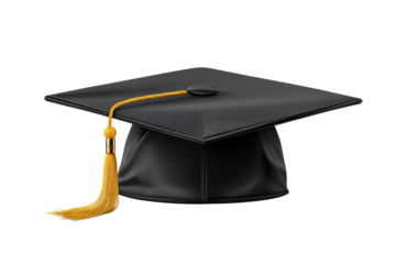 Black graduation cap with gold tassel on black background image, Png, Isolated on Transparent Background, Cut Out