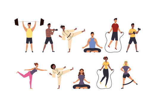 Colorful People Sports Activity Illustration Set